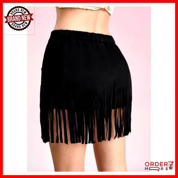 Suede Fringe Cowgirl Skirt High Waisted Mini Western Y2K Chic Concert Outfit